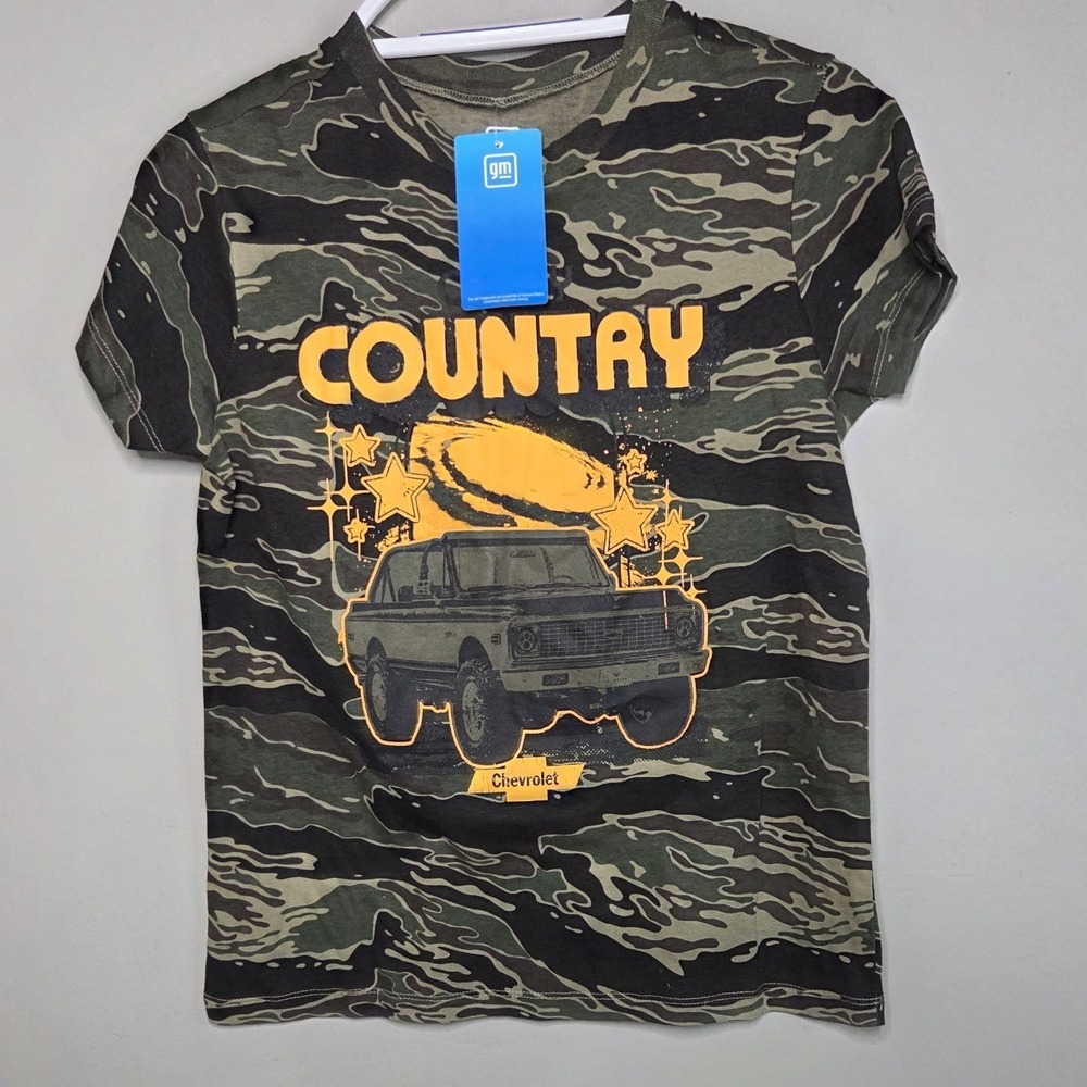 GM Country Truck Graphic T-Shirt Kids Small S Camo Green Cotton Mad Engine NEW
